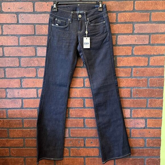 New G-Star Raw Women's Jeans W 24 L 32 Dark Blue Color 3301 Low Rise Boot Cut - Picture 1 of 12